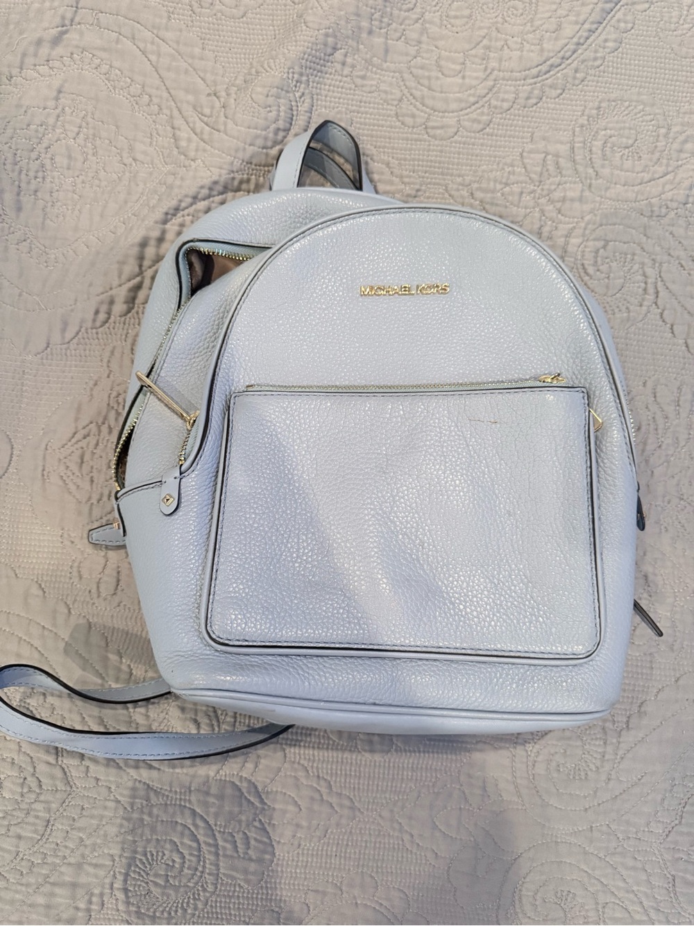 Michael Kors Pale Blue Pebbled Leather Mini Backpack